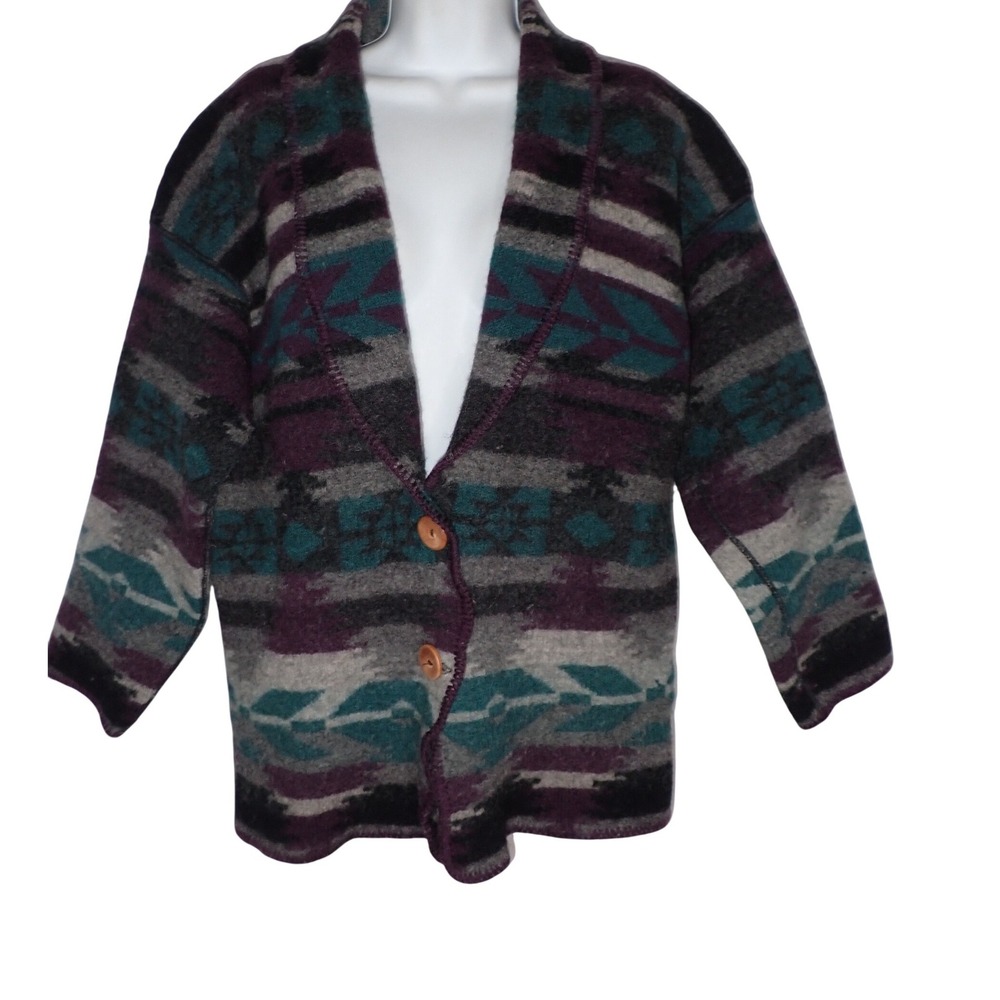 Alps Women's Vintage 100% Pure Wool Southwestern Cardigan Sweater XL Boho